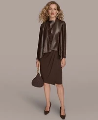 Donna Karan New York Womens Pleat Detail Sleeveless Top Wrap Waist Belted Skirt Large Buckle Detail Coat