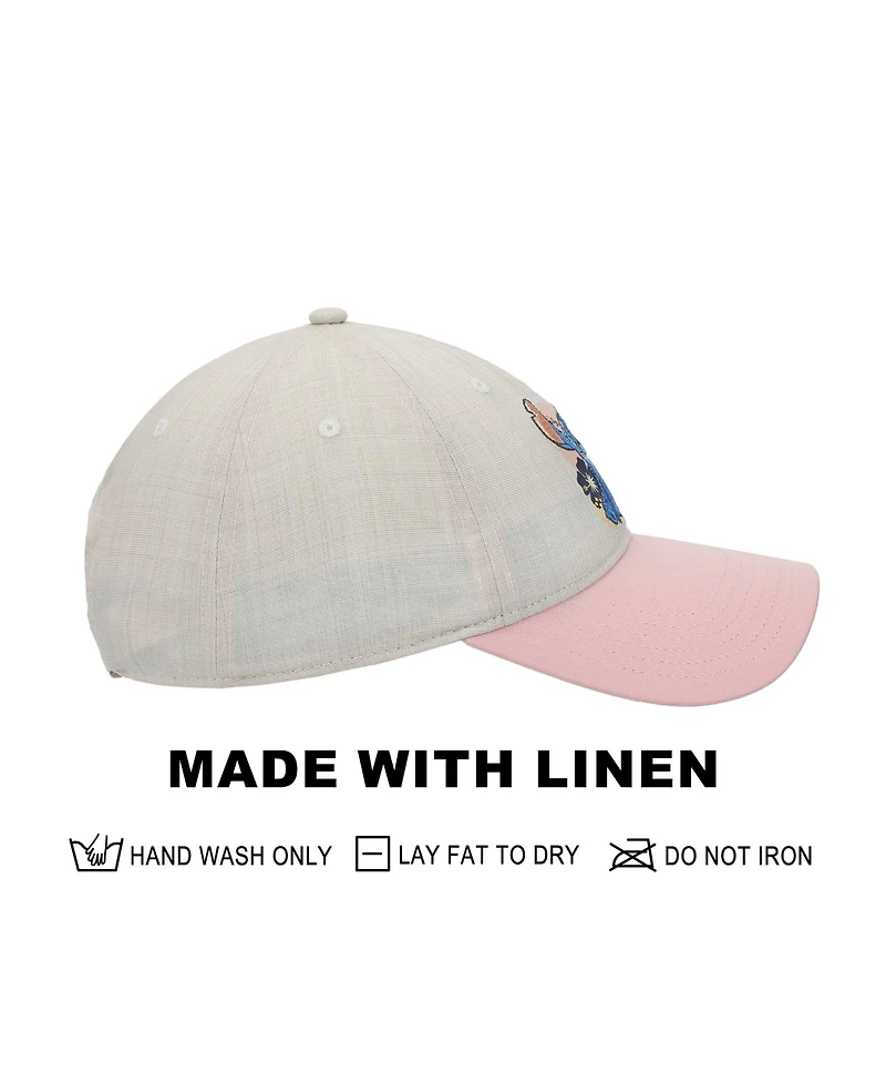 Disney Stitch Embroidered Character & Flowers Women's White & Pink Unstructured Baseball Cap