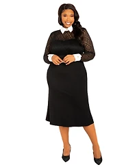 Buxom Couture Plus Collared Lace Midi Dress