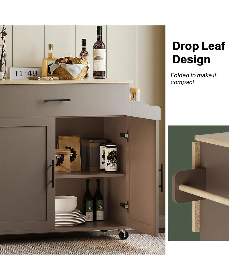 Ironck Rolling Kitchen Island Table on Wheels with Solid Wood Top, Dark Gray