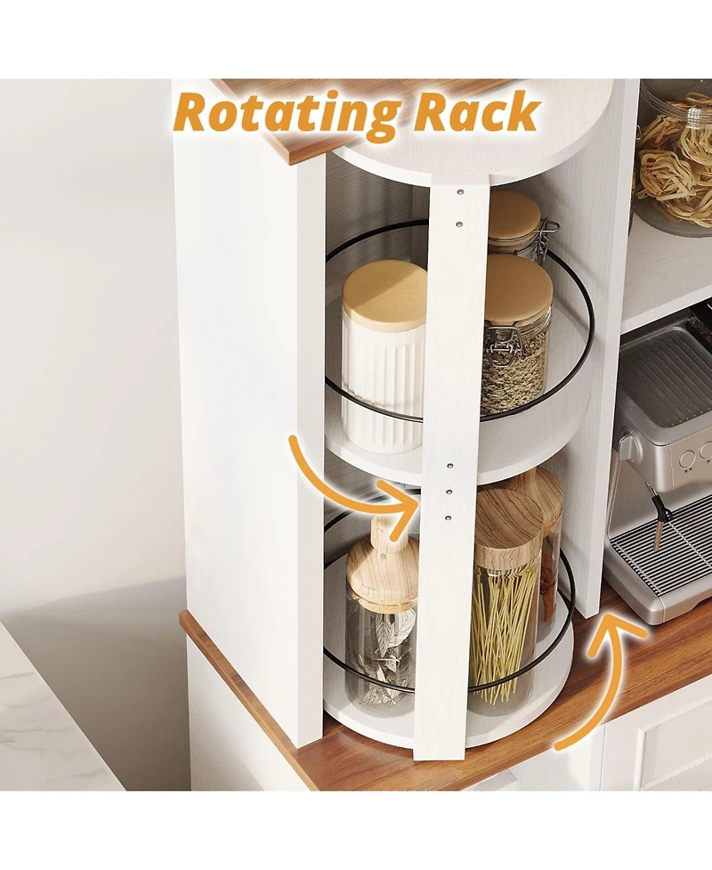 Ironck Farmhouse Kitchen Pantry Cabinet with Charging Station, White