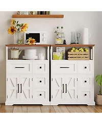 Farmhouse Storage Cabinet with 4 Drawers & Shelves, White/Walnut