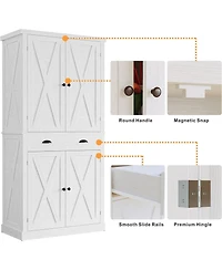 Ironck Kitchen Pantry with Barn Doors, Drawer, 4 Adjustable Shelves, White