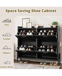 Ironck Shoe Storage Cabinet with 4 Flip Drawers, Metal Legs, Black