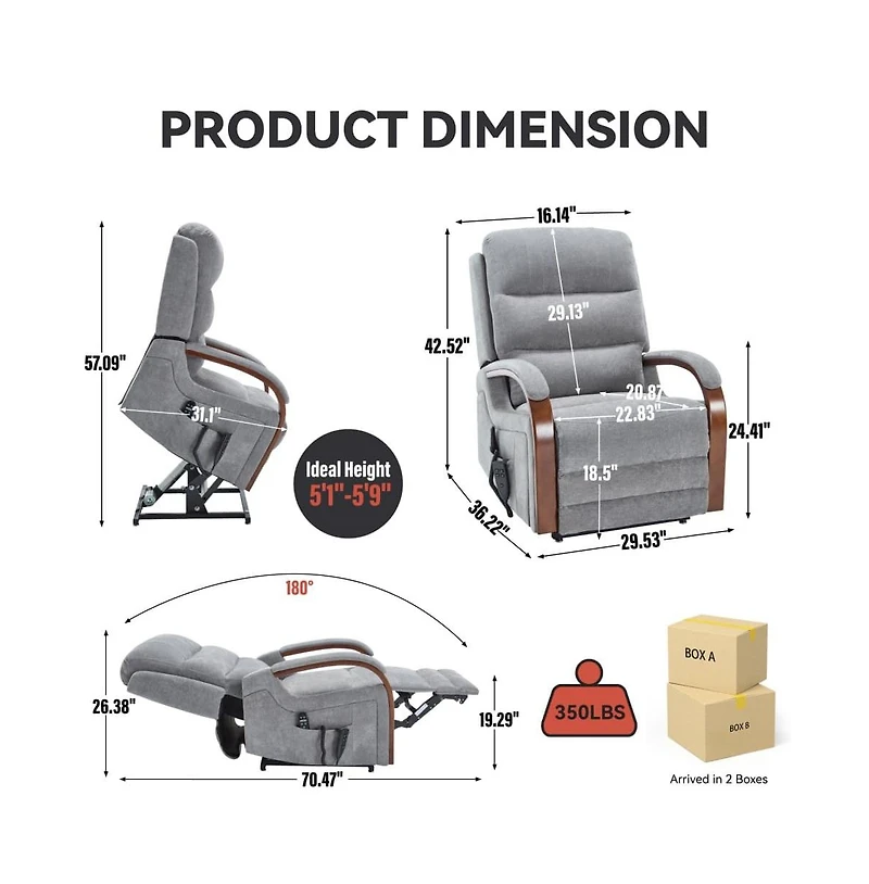 Maison Boucle Dual Motor Power Lift Recliner with Massage & Heat, Infinite Position Electric Chair with Solid Wood Arms-Maison Boucle