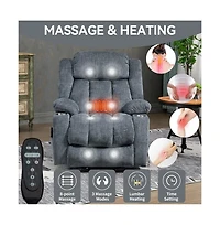 Maison Boucle Power Lift Recliner with Heat & Massage, Electric Chenille Chair Usb Port, Cup Holders Heavy-Duty 350 Lbs Support-Maison