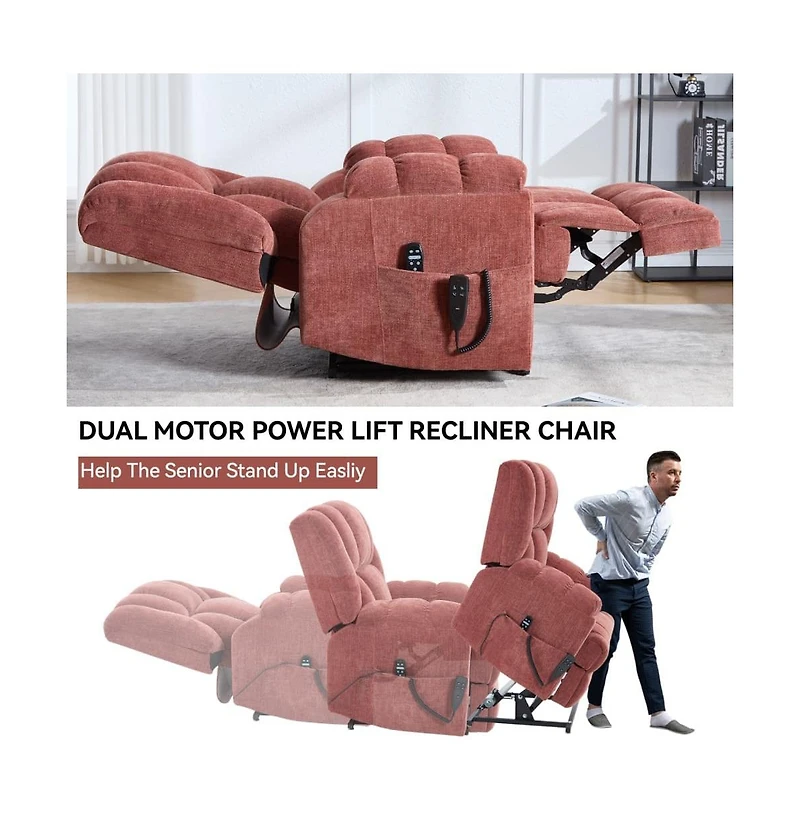 Maison Boucle Chenille Power Lift Recliner for Seniors with Heat & Massage, Dual Motor Electric Chair, Infinite Position-Maison Boucle