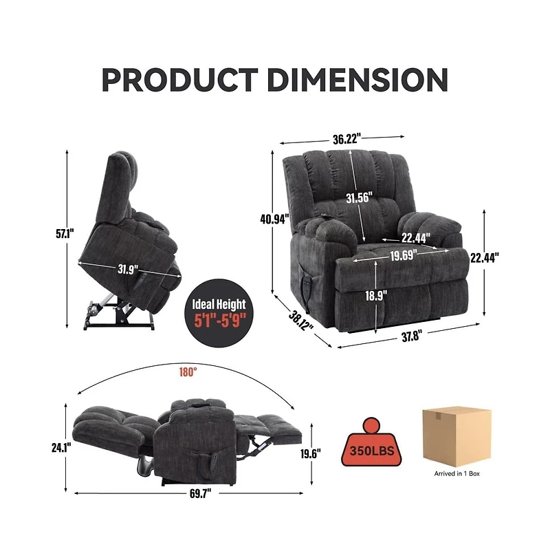 Maison Boucle Chenille Power Lift Recliner for Seniors with Heat & Massage, Dual Motor Electric Chair, Infinite Position-Maison
