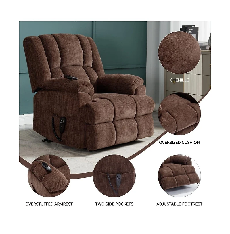 Maison Boucle Chenille Power Lift Recliner for Seniors with Heat & Massage, Dual Motor Electric Chair, Infinite Position-Maison