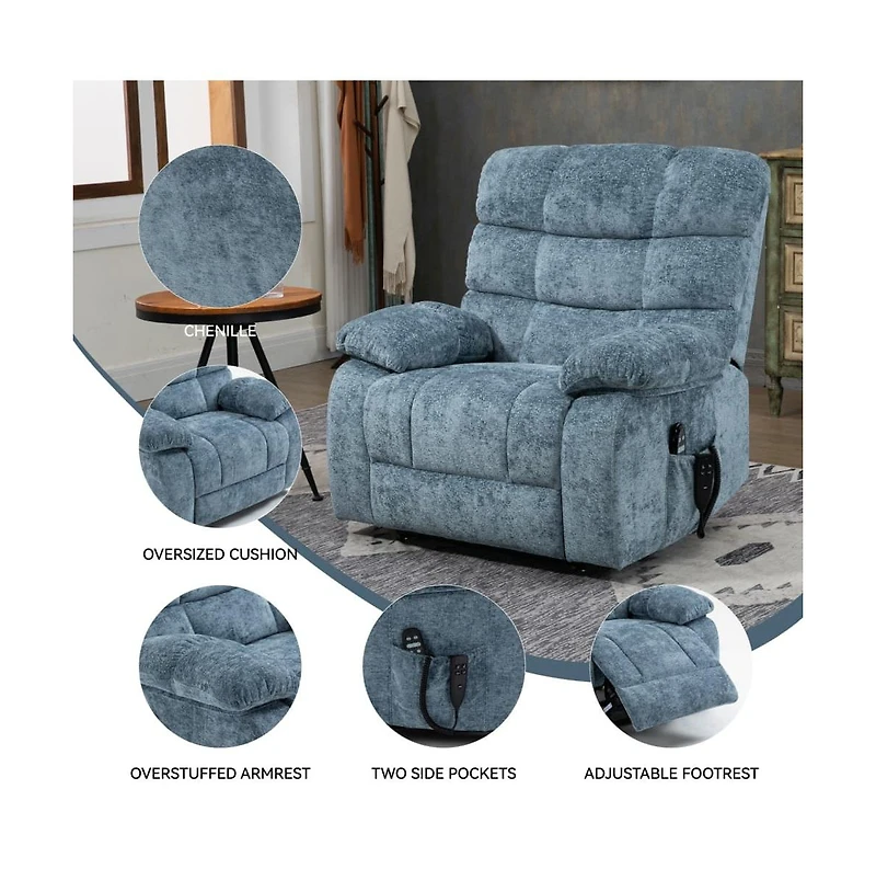 Maison Boucle Oversized Chenille Power Lift Chair with Massage & Heat, Dual Motor Electric Recliner, Infinite Position-Maison
