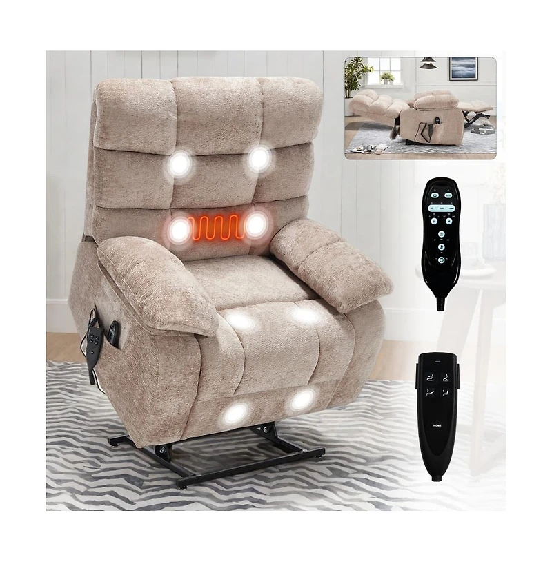 Maison Boucle Oversized Chenille Power Lift Chair with Massage & Heat, Dual Motor Electric Recliner, Infinite Position-Maison
