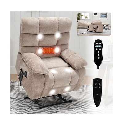 Maison Boucle Oversized Chenille Power Lift Chair with Massage & Heat, Dual Motor Electric Recliner, Infinite Position-Maison