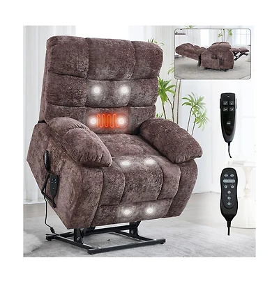 Maison Boucle Oversized Chenille Power Lift Chair with Massage & Heat, Dual Motor Electric Recliner, Infinite Position-Maison
