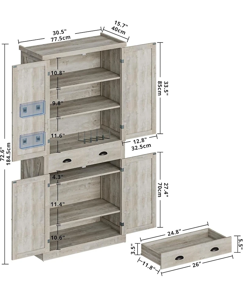 Ironck Kitchen Pantry with Drawer, 4 Adjustable Shelves, Rustic Maple