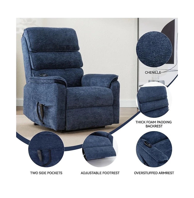 Dual Motor Power Lift Recliner with Heat & Massage, Chenille Electric Chair for Elderly, Infinite Position-Maison Boucle