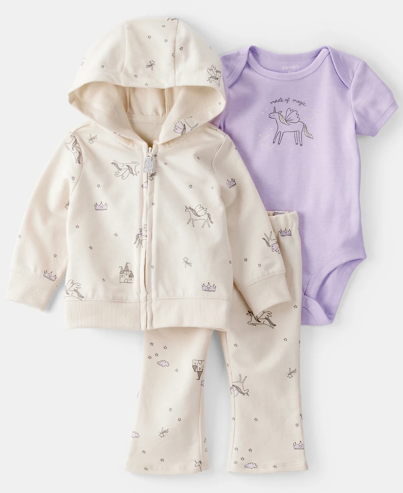 Carter's Baby Girls 3-Piece Fantasy Print Jacket, Bodysuit and Pants Set