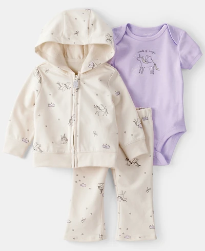 Carter's Baby Girls 3-Piece Fantasy Print Jacket, Bodysuit and Pants Set
