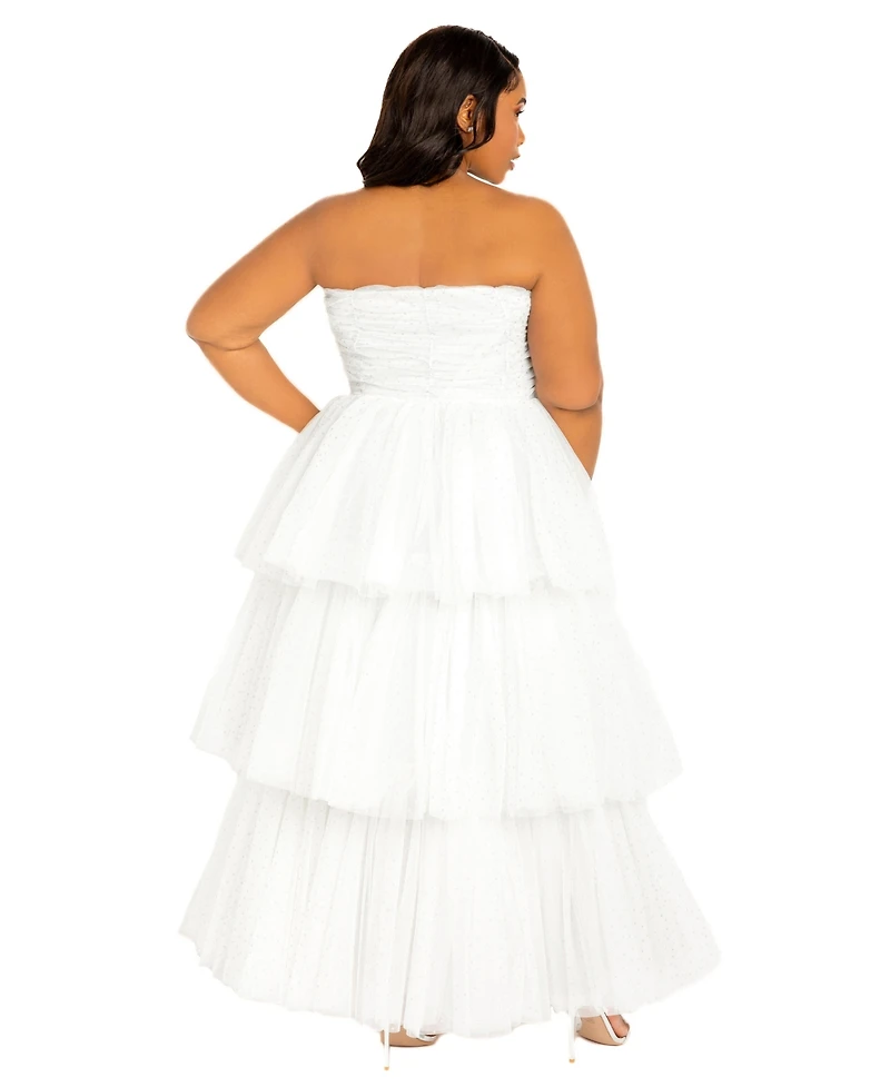 Buxom Couture Plus Metallic Polka Dot Tiered Tulle Dress