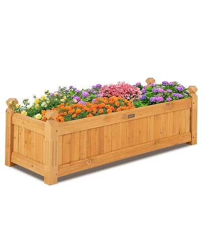 Gymax Patio Wooden Raised Garden Bed Rectangular Garden Planter w/ Drainage System