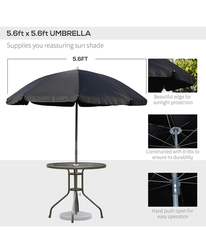 Outsunny 6 Piece Patio Dining Set with Garden Umbrella, 4 Folding Chairs,