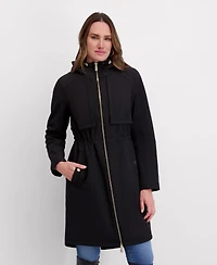 Kensie Women's Shirttail Cinched Waist Hooded Softshell