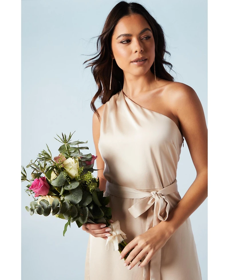Oasis Women's One Shoulder Satin Maxi Bridesmaid Dress
