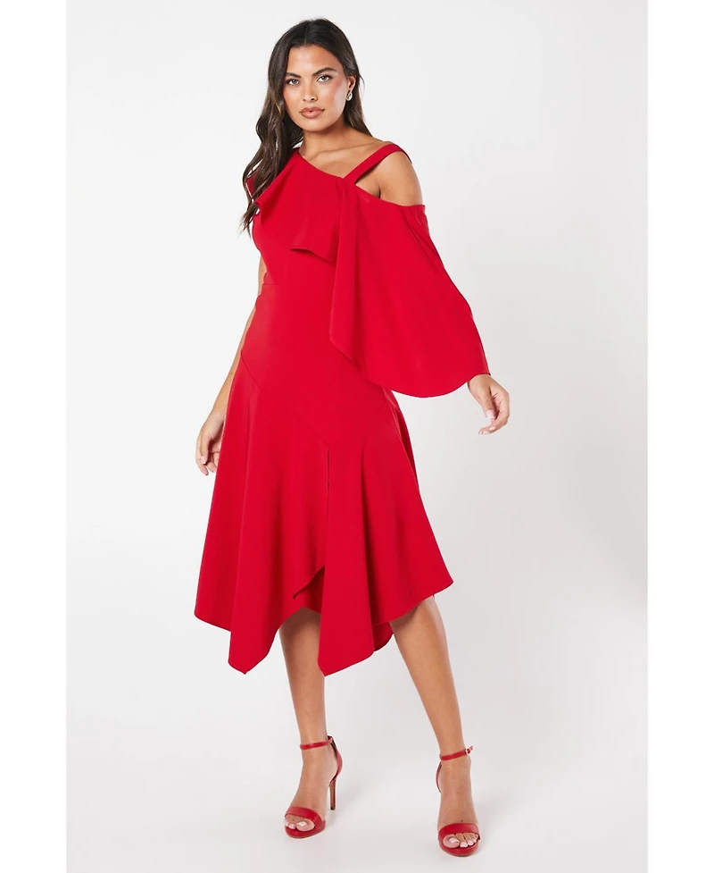 Coast Women's One Shoulder Ruffle Crepe Midi Dress