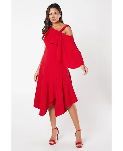 Coast Women's One Shoulder Ruffle Crepe Midi Dress