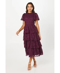 Coast Women's Tiered Lace Dress With Flutter Sleeve