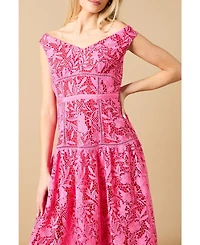 Oasis Women's Floral Lace Off The Shoulder Midi Dress