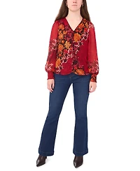 Sam & Jess Petite V-Neck Smocked-Trim Long-Sleeve Top