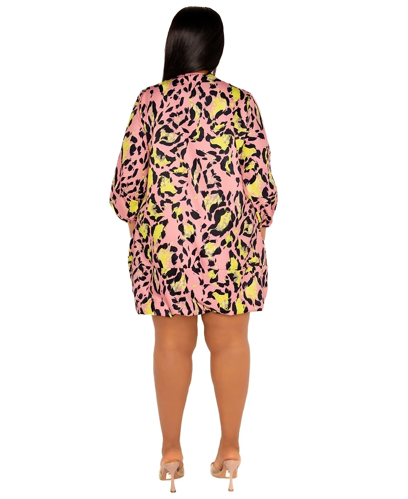 Buxom Couture Women's Plus Animal Print Bubbled Mini Dress