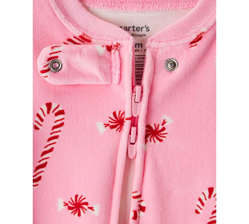 Carter's Baby Girls Peppermint Print Velour Long Sleeves, 1-Piece Pajamas