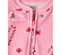 Carter's Baby Girls Peppermint Print Velour Long Sleeves, 1-Piece Pajamas