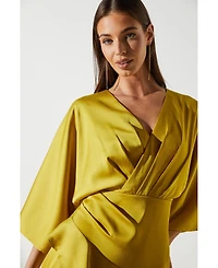Coast Women's Satin Back Crepe Ruffle Wrap Midi Dress