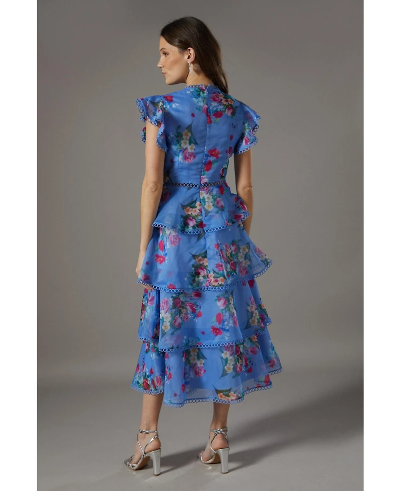 Coast Lace Trim Tiered Organza Midi Dress