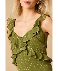 Oasis Women's Dobby Ruffle V Neck Tiered Midi Dress