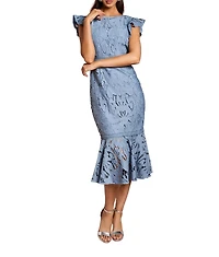 Coast Women's Frill Sleeve Lace Flute Hem Dress