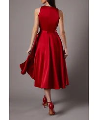 Coast Bow Trim V Neck Volume Skirt Midi Dress