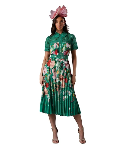 Coast Women's Lisa Tan Lace Pleated Printed Midi Dress