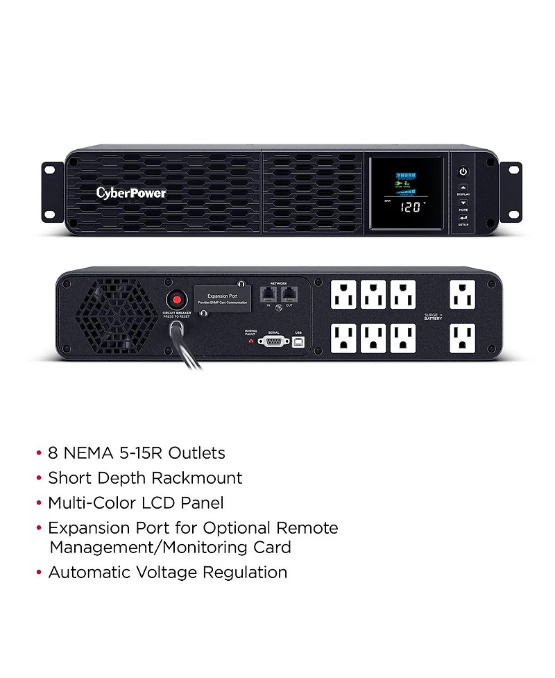 CyberPower CP1500PFCRM2U 1500VA/1000W Rackmount PFC Sinewave Ups, 8x Nema 5-15R