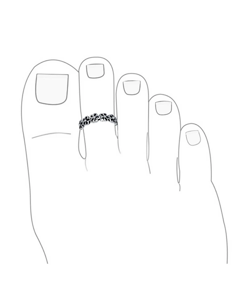 Bling Jewelry Set of 2 Daisy Flower and Black Rose Midi Band Toe Ring Oxidized Sterling Silver