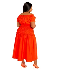 Buxom Couture Women's Plus Off Shoulder Smocked Midi Dress