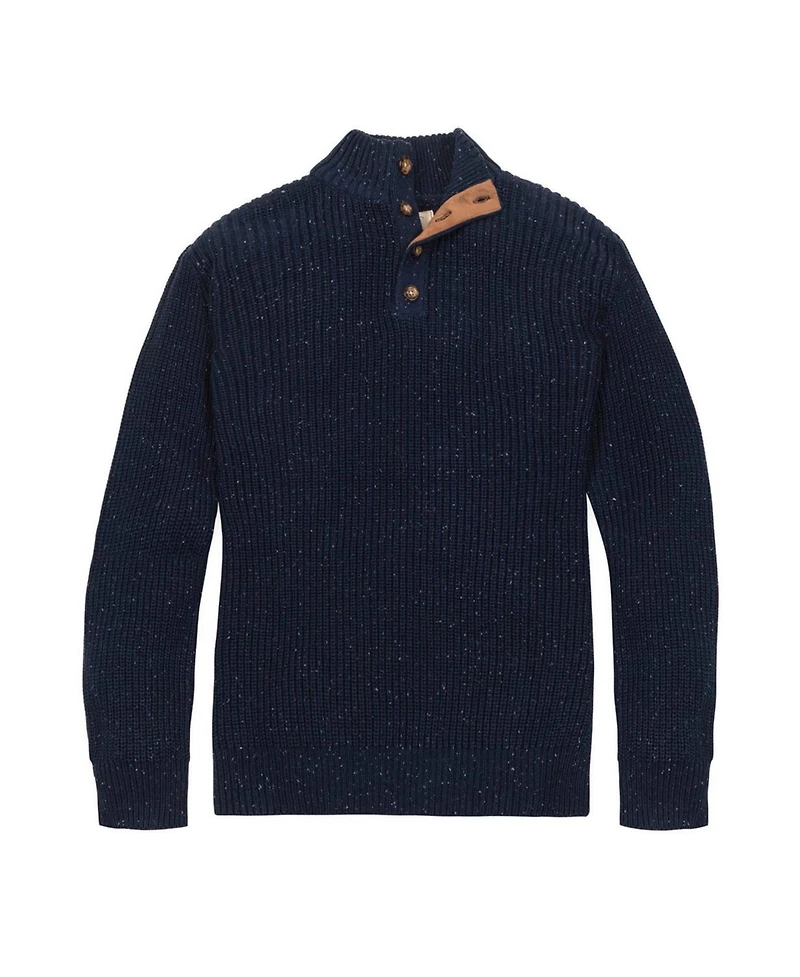 Hope & Henry Men's Organic Mock Neck Cardigan Stitch Sweater