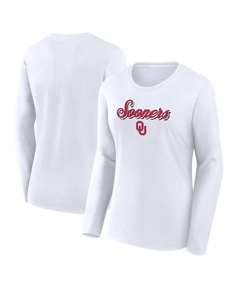 Fanatics Women's White Oklahoma Sooners Double Team Script Long Sleeve T-Shirt