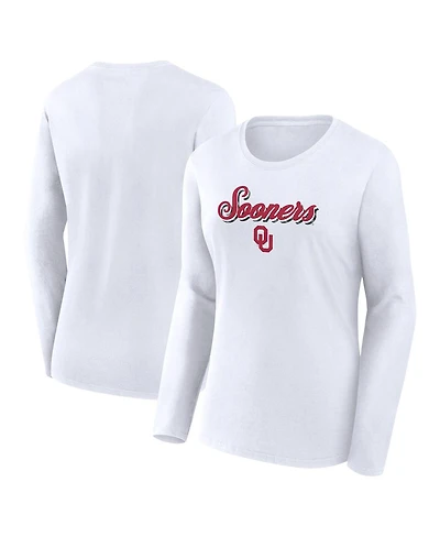 Fanatics Women's White Oklahoma Sooners Double Team Script Long Sleeve T-Shirt