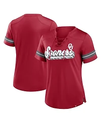 Fanatics Women's Crimson Oklahoma Sooners Fundamental Overtime Readiness Athena Lace-Up V-Neck T-Shirt