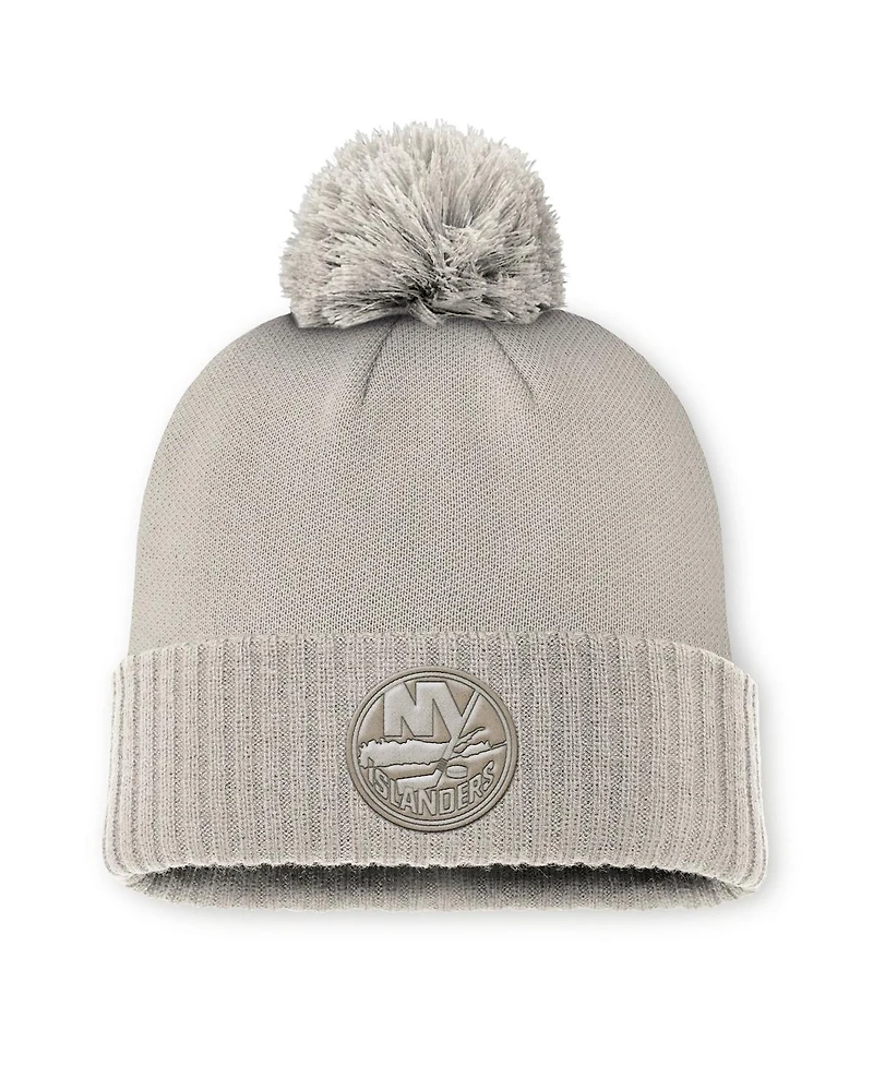 Fanatics Women's Tan New York Islanders Authentic Pro Road Cuffed Knit Hat with Pom
