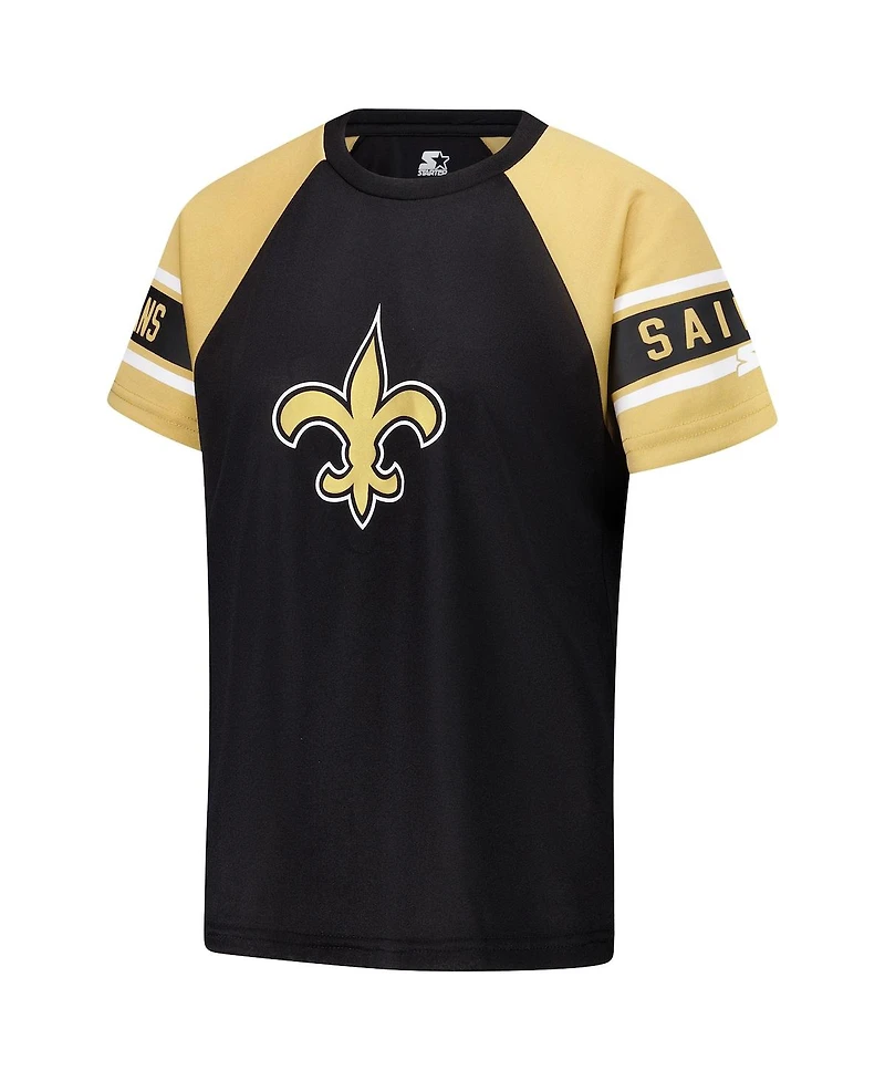 Starter Women's Black New Orleans Saints 1st Rounder Color Block Raglan Top