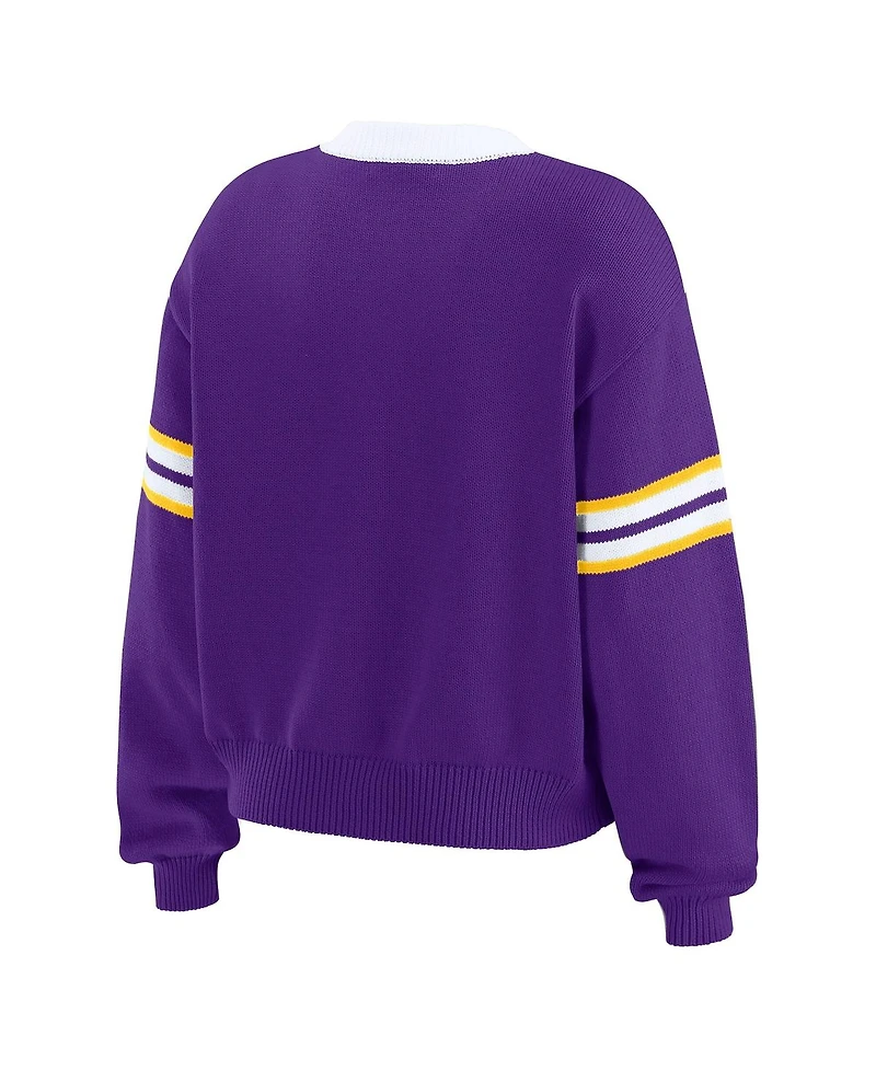 Wear by Erin Andrews Women's Purple Minnesota Vikings Lace-Up Sweater